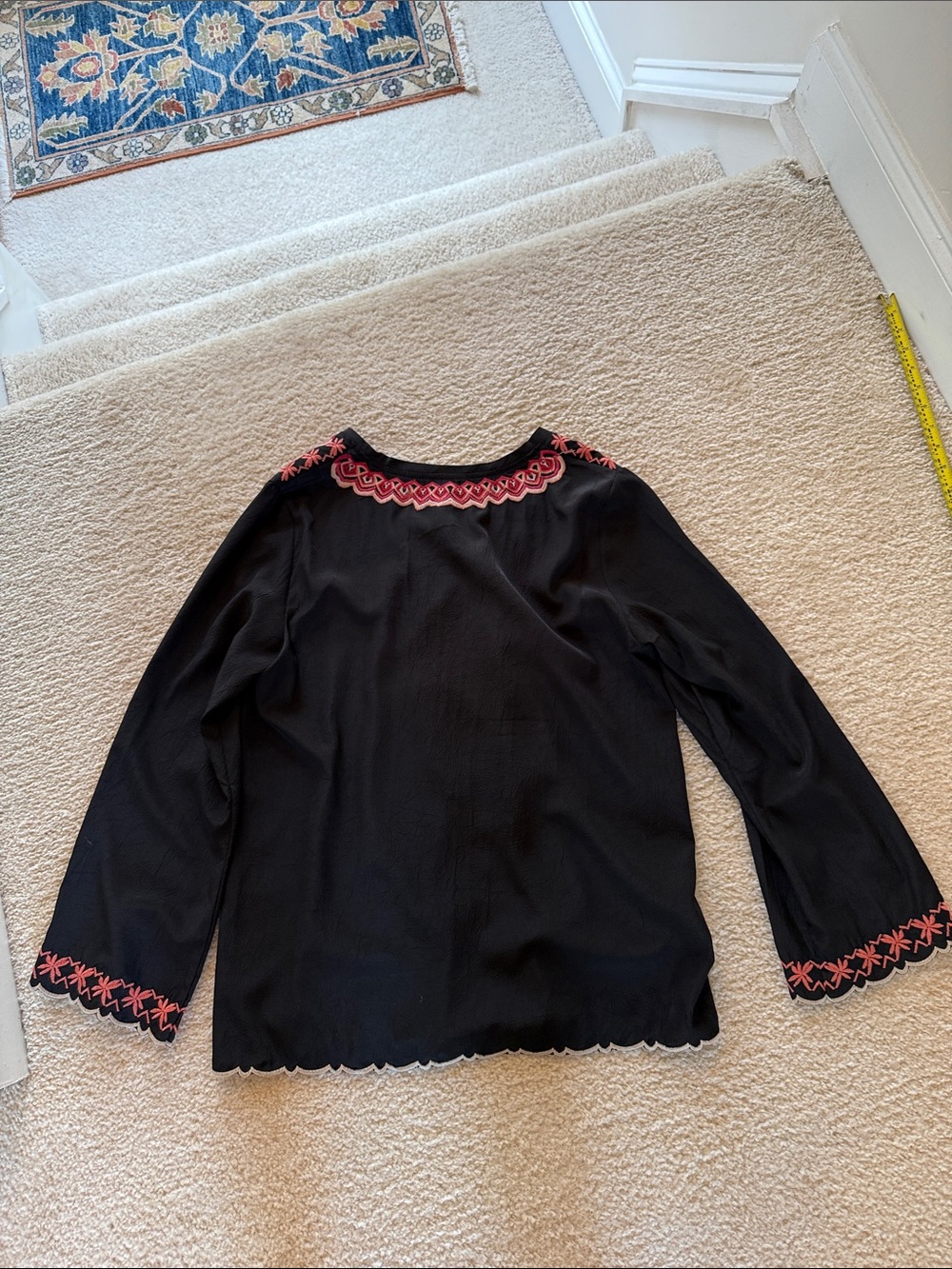Faith and Joy Black V-Neck Tunic with Pink Floral Embroidery - Picture 3 of 3
